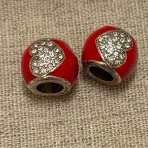 BRIGHTON RED BEADS WITH SILVER HEARTS - for your bracelet - a touch of glam!